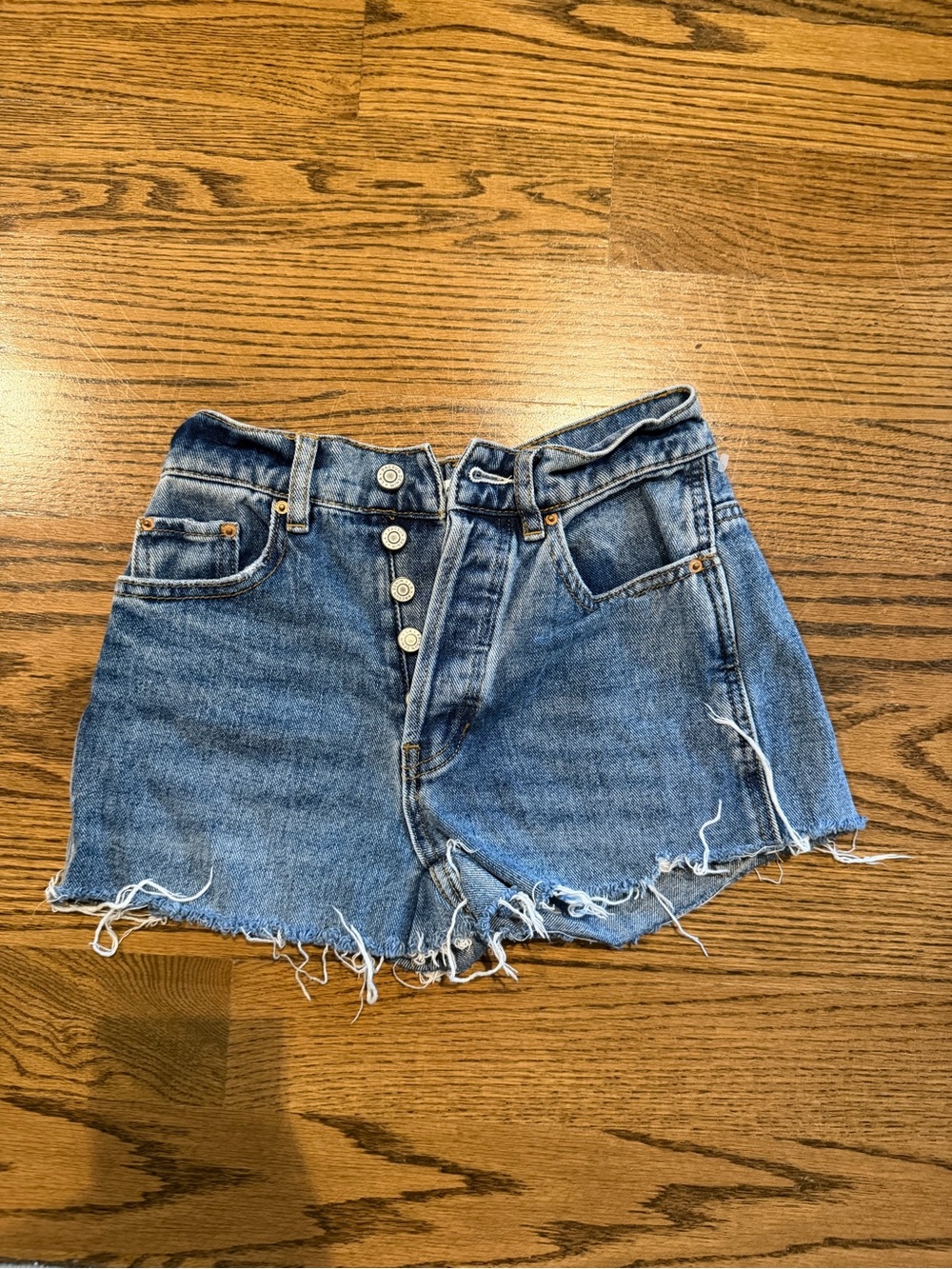 PacSun Women's Distressed Button-Front Denim Shorts - Blue